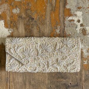 Elegant Cream Beaded Clutch